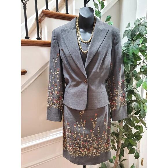 Lauren Taylors Women Gray Polyester Single Breasted Blazer & Dress 2 Pcs Suit 10 - Picture 1 of 14